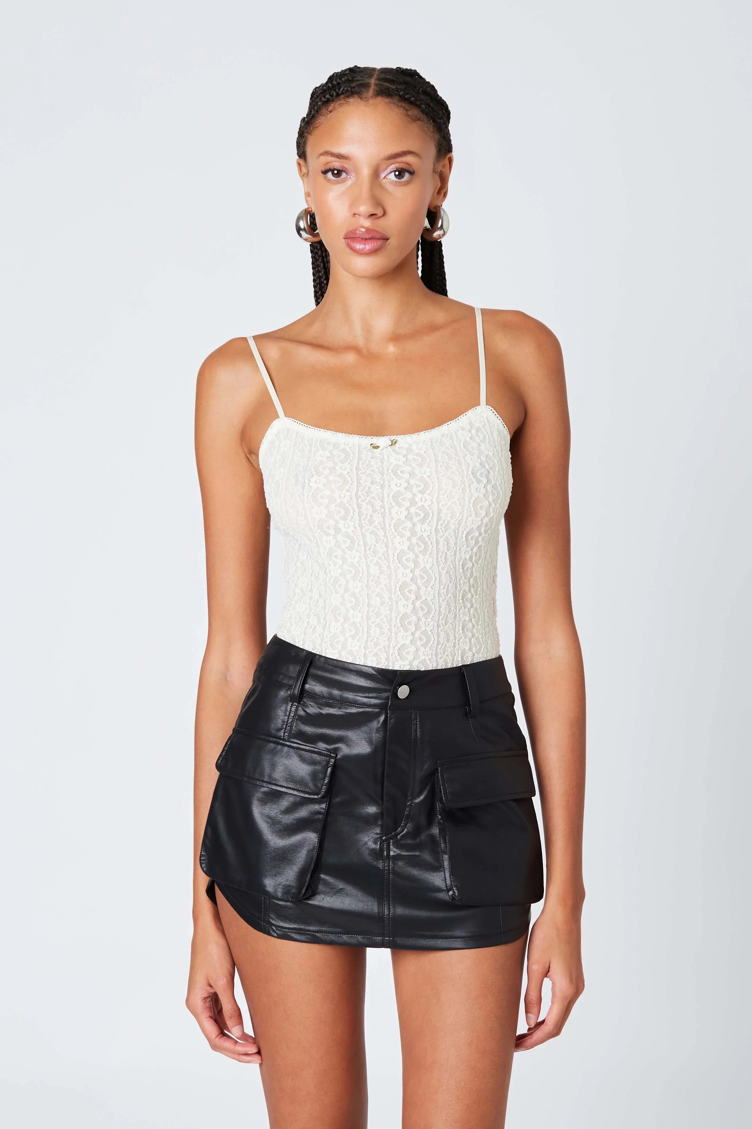 Faux Leather Cargo Mini Skirt