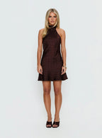 Primevere Halter Mini Dress Burgundy Polka Dot