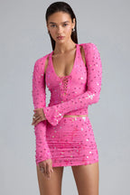Ruched Mid-Rise Micro Mini Skirt in Bubblegum Pink