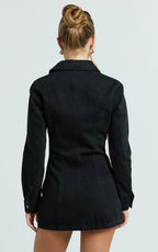 Shawn Mini Dress - Long Sleeve Button Down Denim Shirt Dress in Black