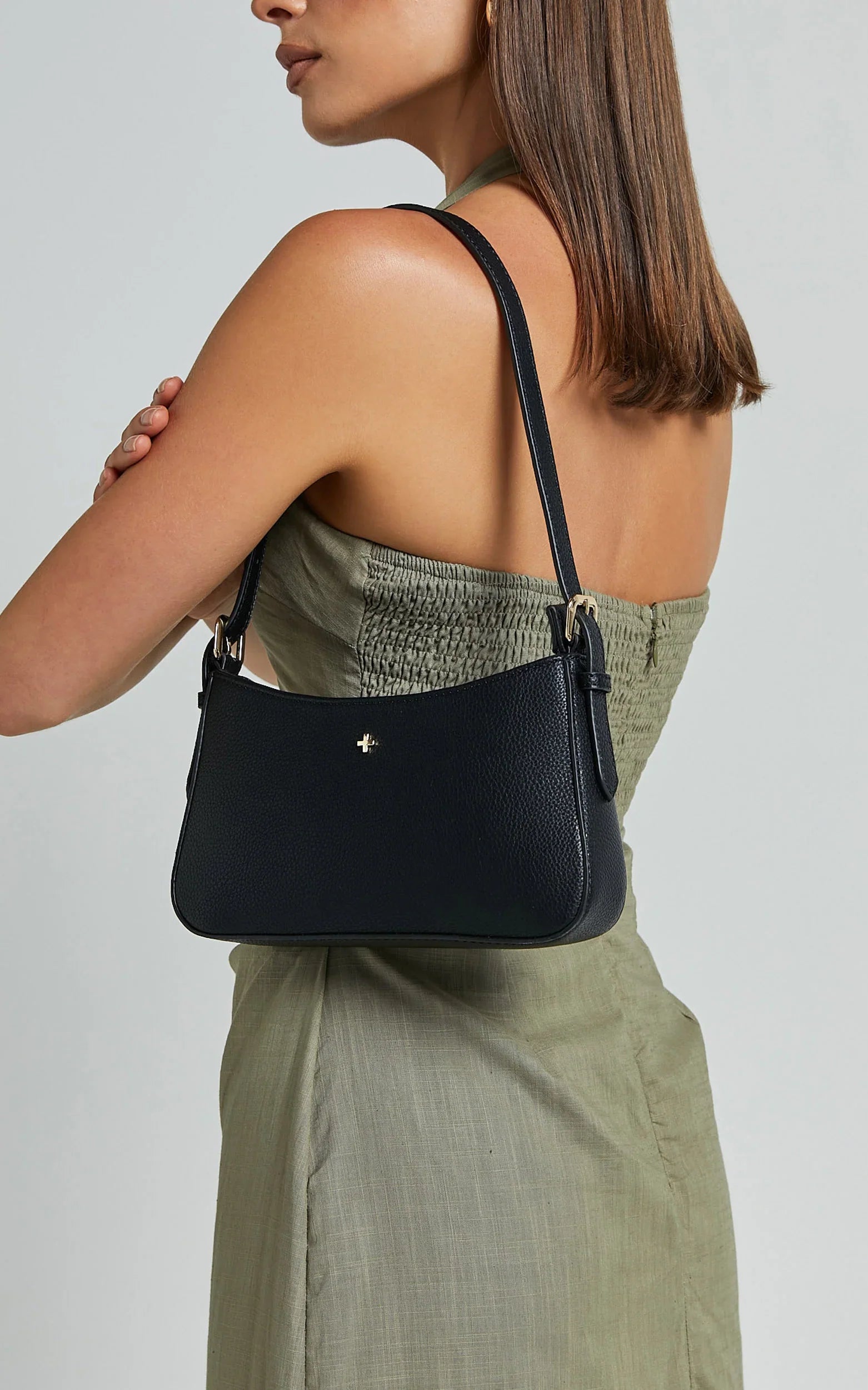 Peta and Jain - Lilu Shoulder Bag - In Black Pebble/Gold