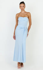 Aria Midi Dress - Strapless Tie Waist Dress in Light Blue