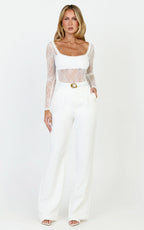 Cynthia Bodysuit - Long Sleeve Lace Bodysuit in Cream