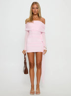 Rozalee Long Sleeve Off Shoulder Mini Dress Pink