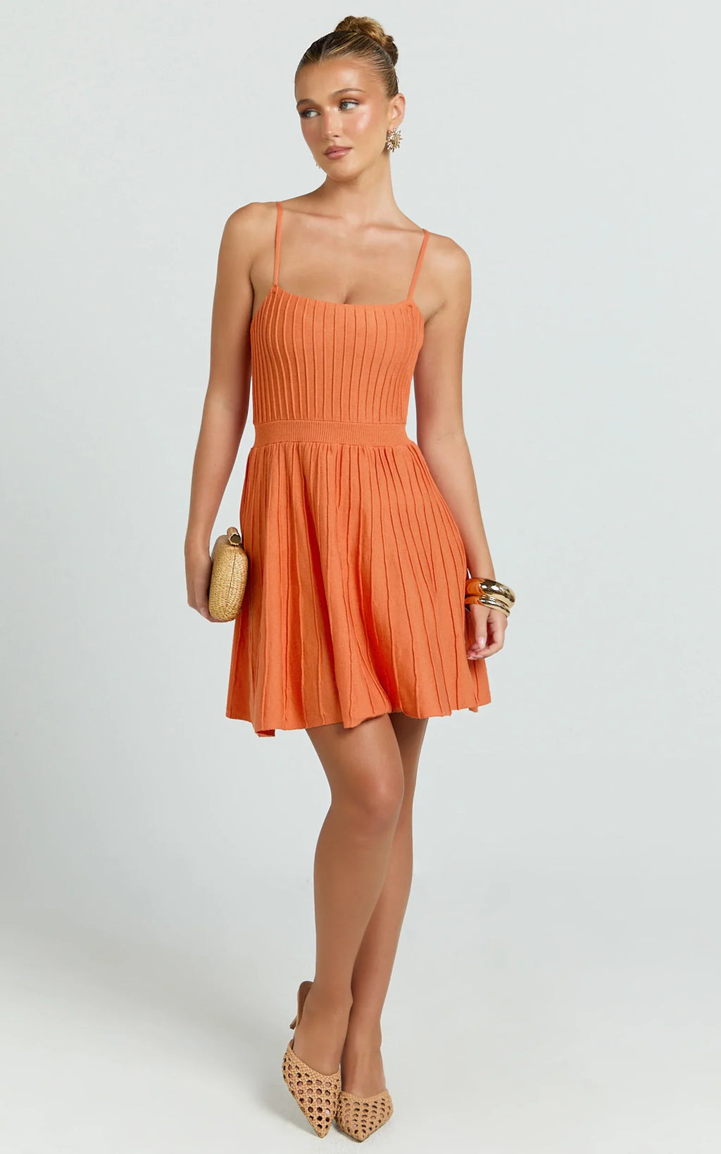Donissa Mini Dress - Panelled Knit Mini Dress in Sherbet