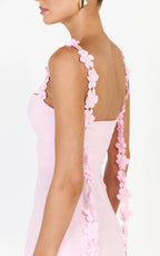 Clementine Midi Dress - 3D Floral Strap Dress in Pink