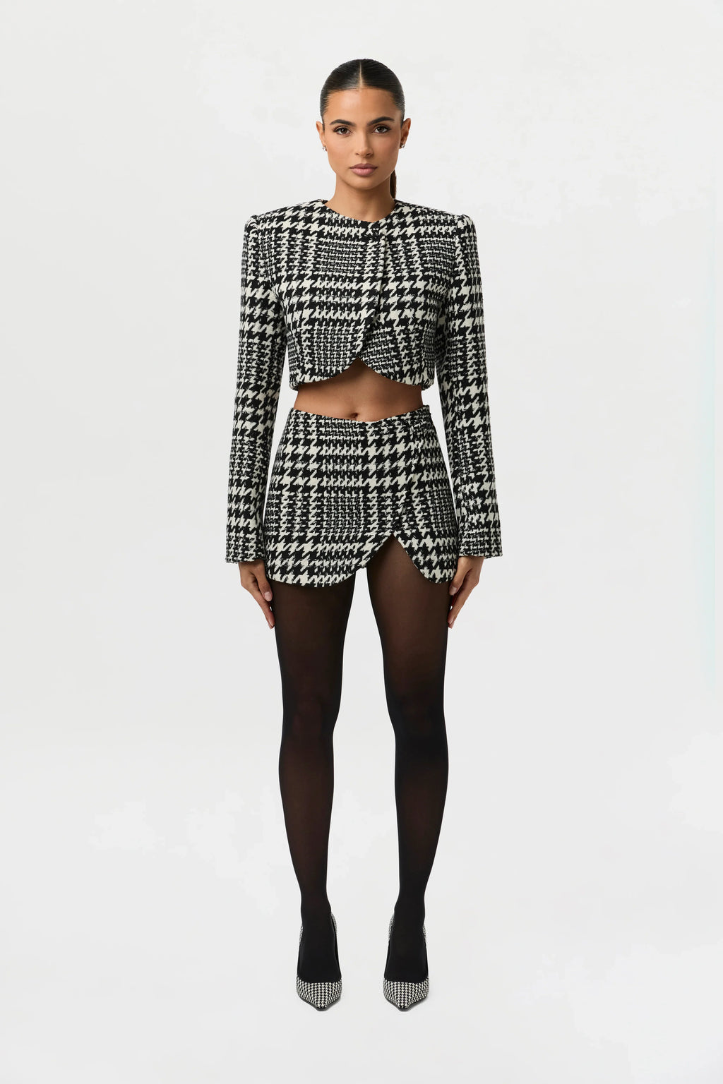 Houndstooth Plaid Mini Skirt