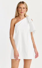 Khirara Mini Dress - One Shoulder Bow Detail Dress in White