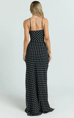 Quincy Maxi Dress - Satin Slip Dress in Black Polka Dot