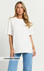 Prizza Top - Longline Boyfriend Tee Top in White