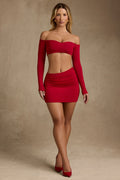 Modal Asymmetric-Waist Mini Skirt in Red