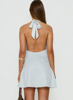 Ilise Halter Cowl Neck Mini Dress Blue Stripe