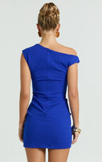 Vilma Mini Dress - One Shoulder Bodycon Dress in Blue