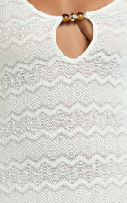 Bonnie Mini Dress - Beaded Keyhole Neckline Long Sleeve Dress in Ivory