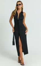 Lillibelle Midi Dress - Collared Button Down Bodycon Dress in Black