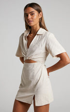 Marsha Mini Dress - Cut Out Short Sleeve Dress in Natural