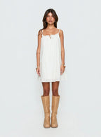 Kind Of Wonderful Tie Detail Baby Doll Mini Dress White