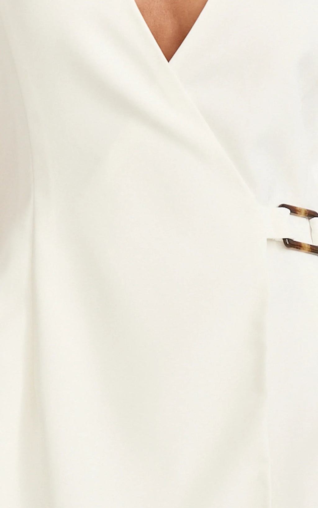Xena Mini Dress - Mock Wrap Buckle Dress in White