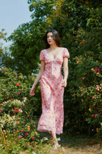 Vienna Satin Floral Lace Maxi Dress