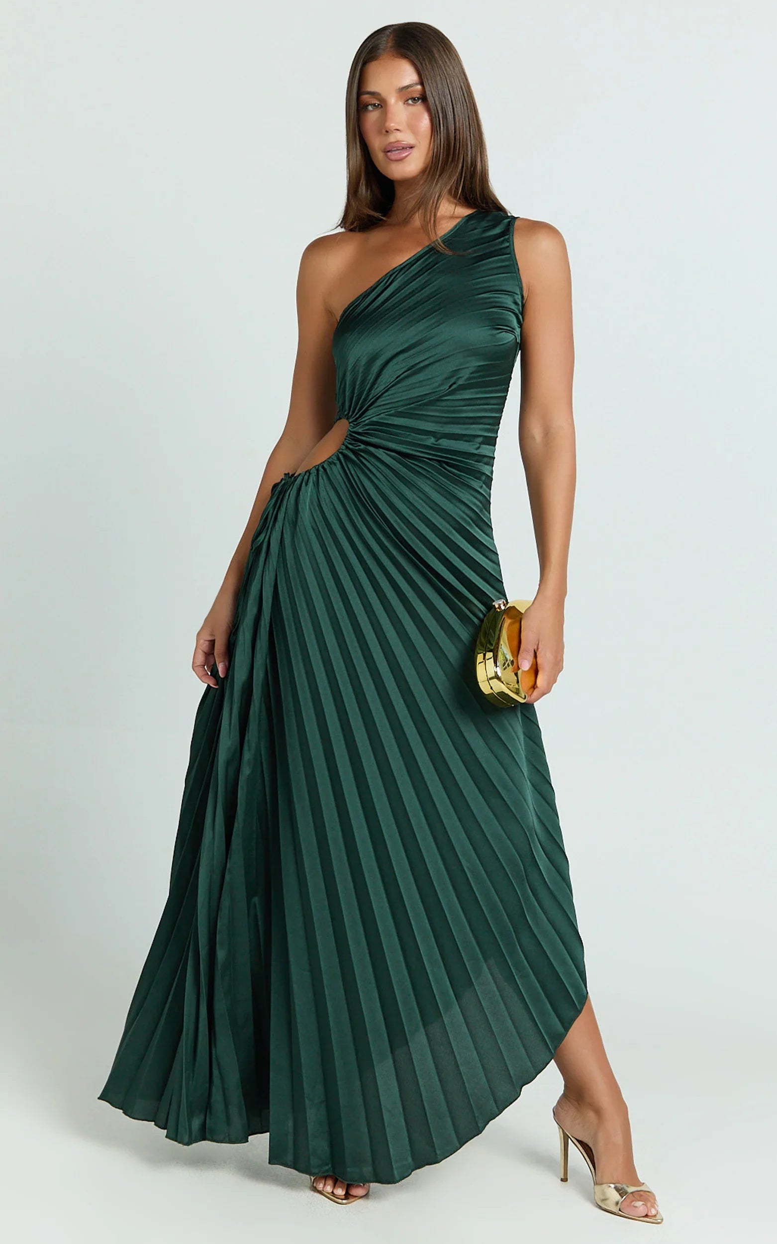 Kitsune Maxi Dress - One Shoulder Cut Out Dress in Emerald Green