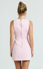 Olenna Mini Dress - High Neck Fitted Denim Dress in Pink