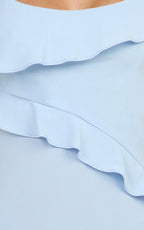 Arabella Mini Dress - Ruffle Frilled Hem Fit And Flare Dress in Blue