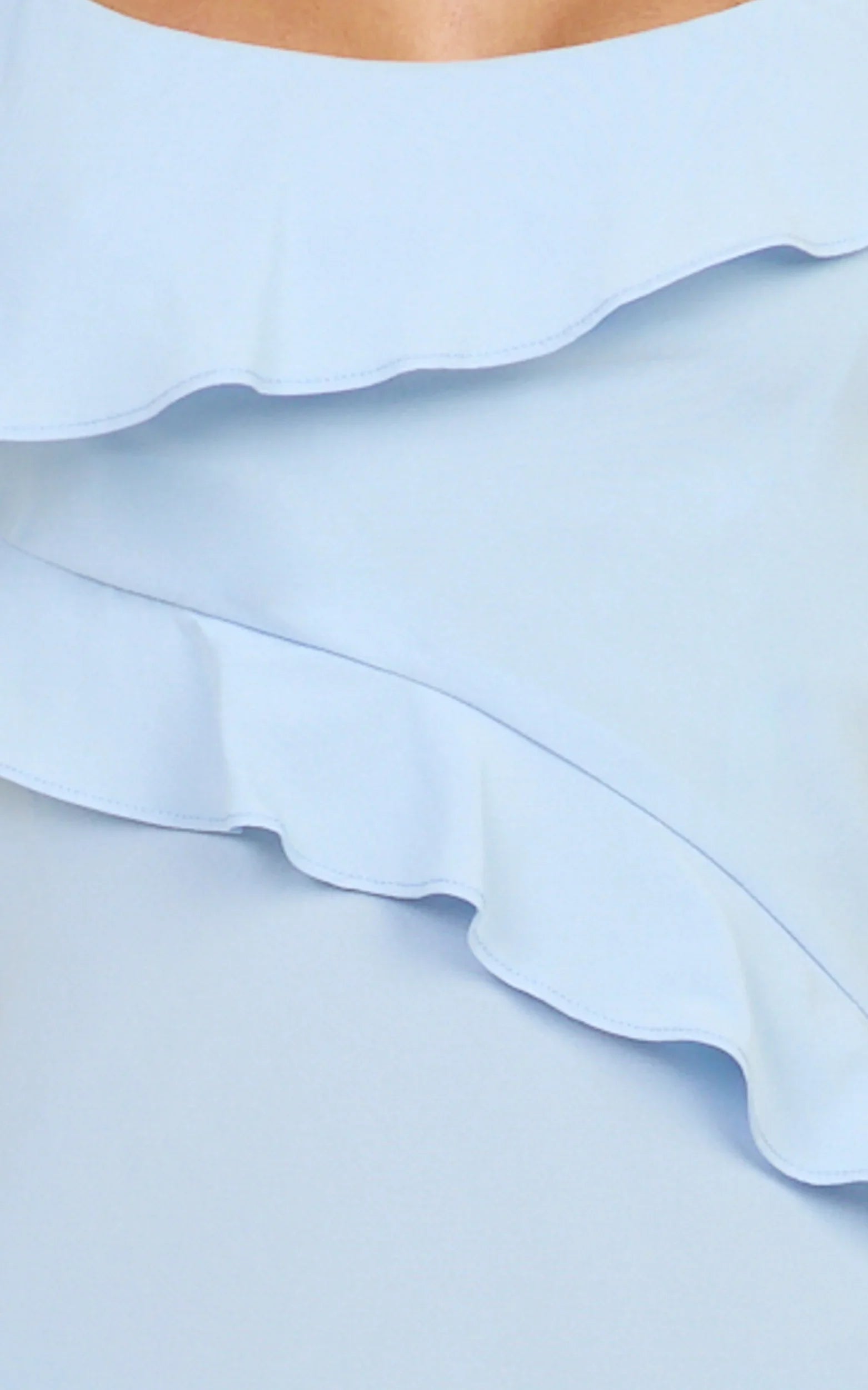Arabella Mini Dress - Ruffle Frilled Hem Fit And Flare Dress in Blue