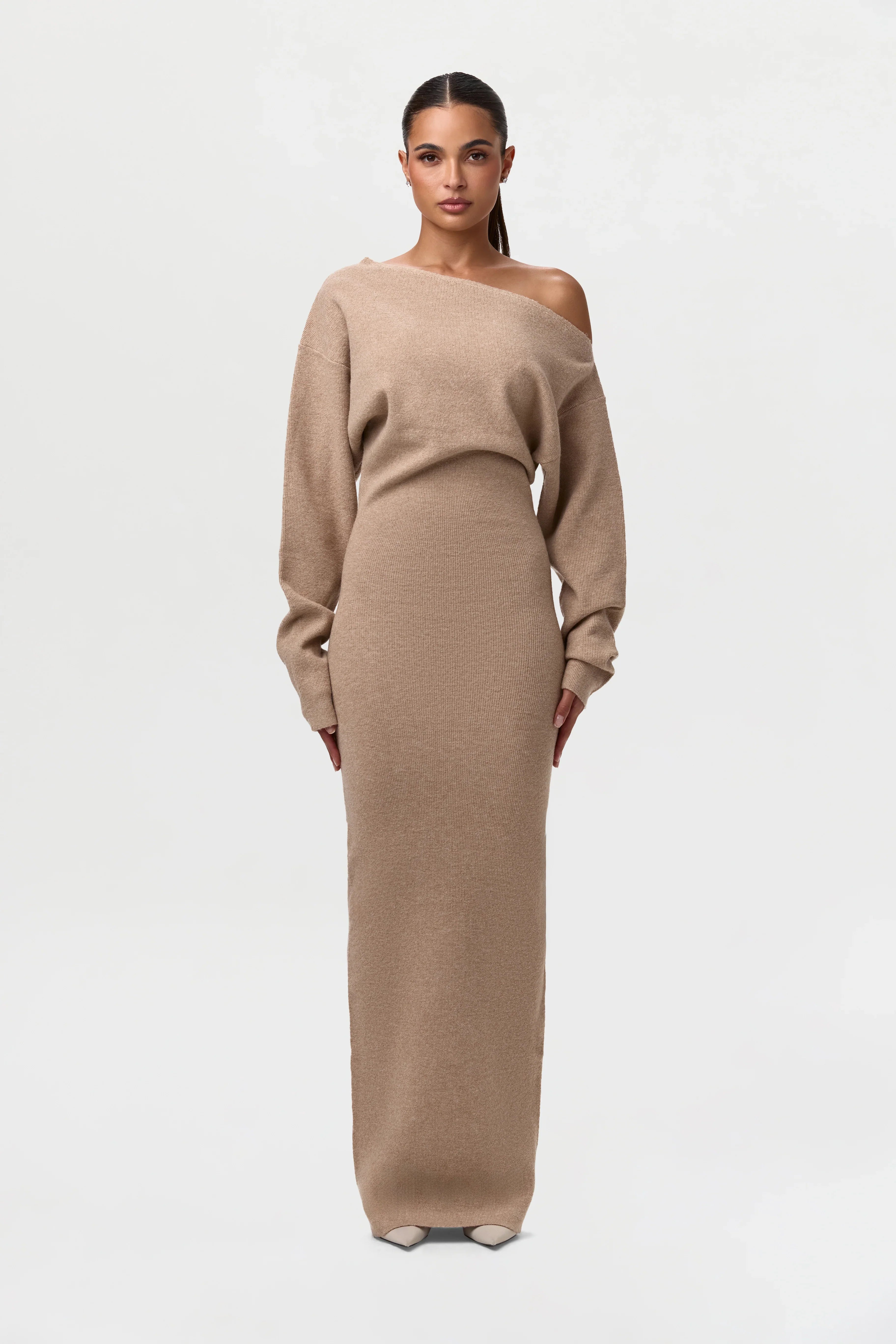 Knit Off-Shoulder Sweater Maxi Dress