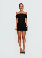 Bonnee Off Shoulder Lace Mini Dress Black