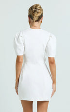 Ina Mini Dress - Wrap Over Button Down Dress in White