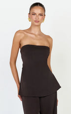 Robyn Top - Strapless Longline Tie Back Top in Chocolate