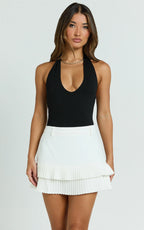 Suzanna Bodysuit - V Neck Halter Bodysuit in Black