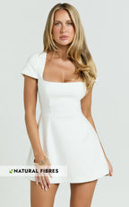 Yuna Mini Dress - Cap Sleeve Open Back Fit And Flare Tulip Dress in White