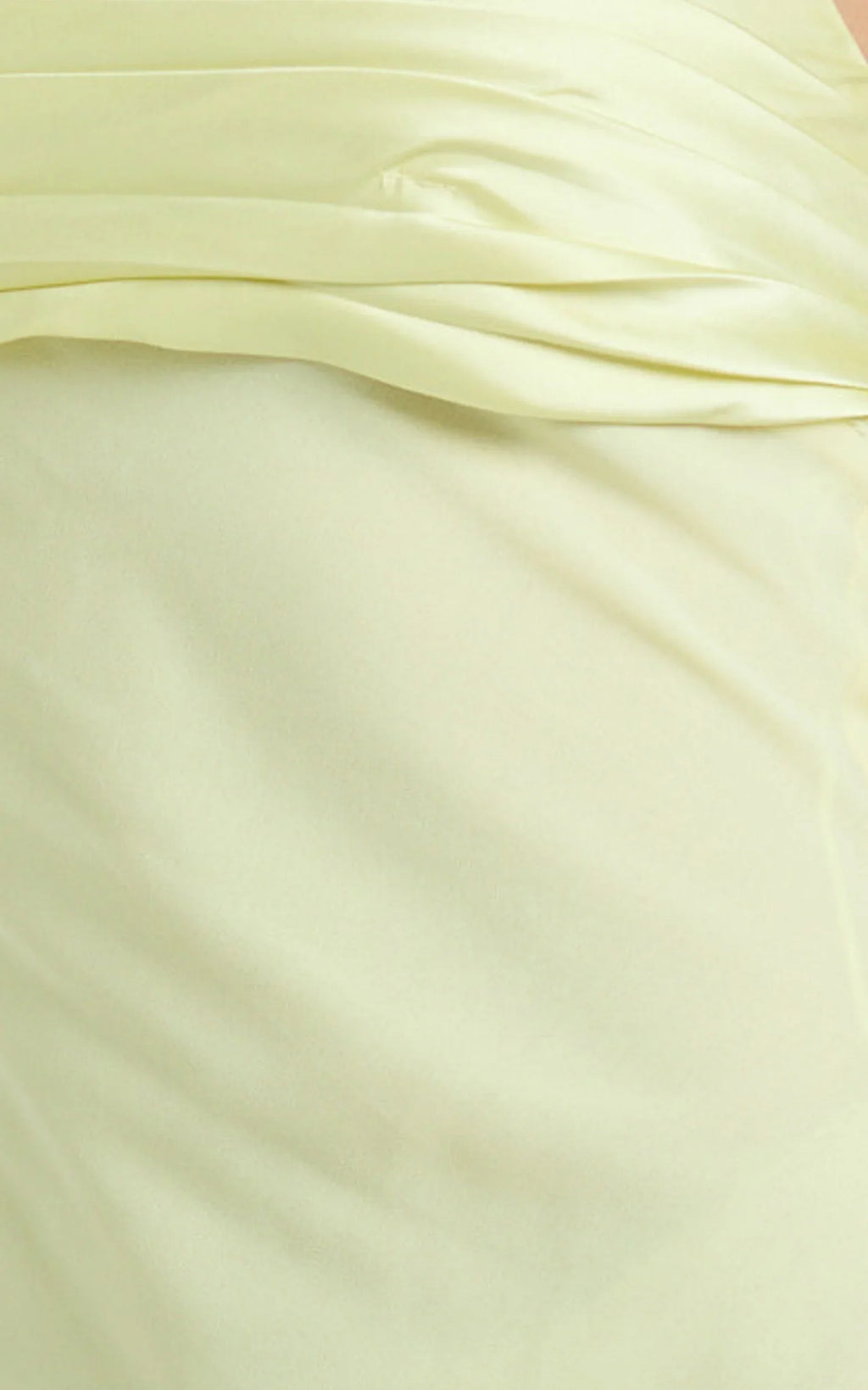 Sonya Maxi Dress - Cowl Neck Asymmetric Fit And Flare Dress in Lemon