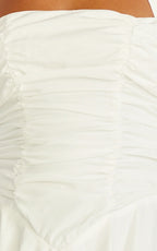 Anya Mini Dress - Halter Neck Gathered Top Drop Waist Fit And Flare Dress in White