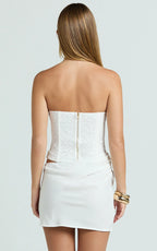 Adina Mini Dress - Strapless Corset Draped Waist Dress in White