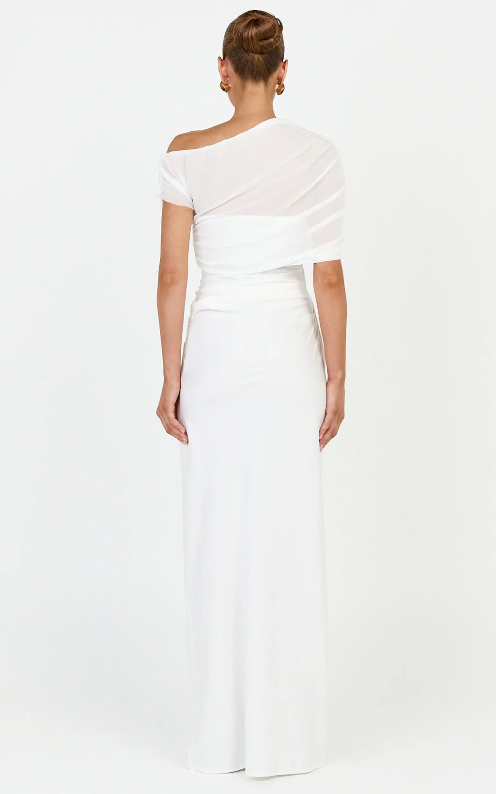 Nami Maxi Dress - Overlay Off Shoulder Draped Cowl Waist Dress in White