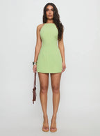 Lexica Halter Low Back Mini Dress Pistachio