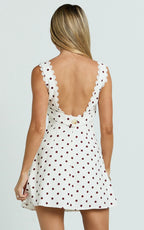 Tracey Mini Dress - Fit And Flare Polka Dot Dress in Cream Polka Dot