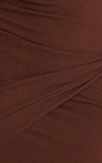 Noah Mini Dress - Off Shoulder Draped Skirt Jersey Dress in Chocolate