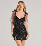Larissa Bow Strap Sequin Formal Mini Dress
