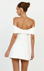 Thalia Mini Dress - Off Shoulder Bow Detail Dress in White