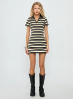 Zuria Collared V-neck Mini Dress Brown / Yellow Stripe
