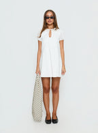 You've Got Mail Lace Trim Keyhole Mini Dress White