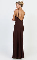 Azura Maxi Dress - Backless Beaded Trim Dress in Chocolate