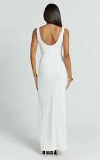 Blake Maxi Dress - Boat Neck Bow Bodycon Dress in White