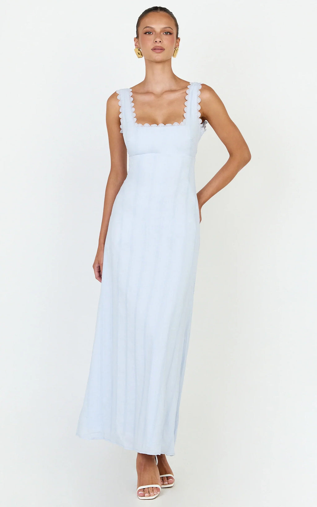 Roxanne Midi Dress - Square Neck Fit And Flare Dress in Light Blue
