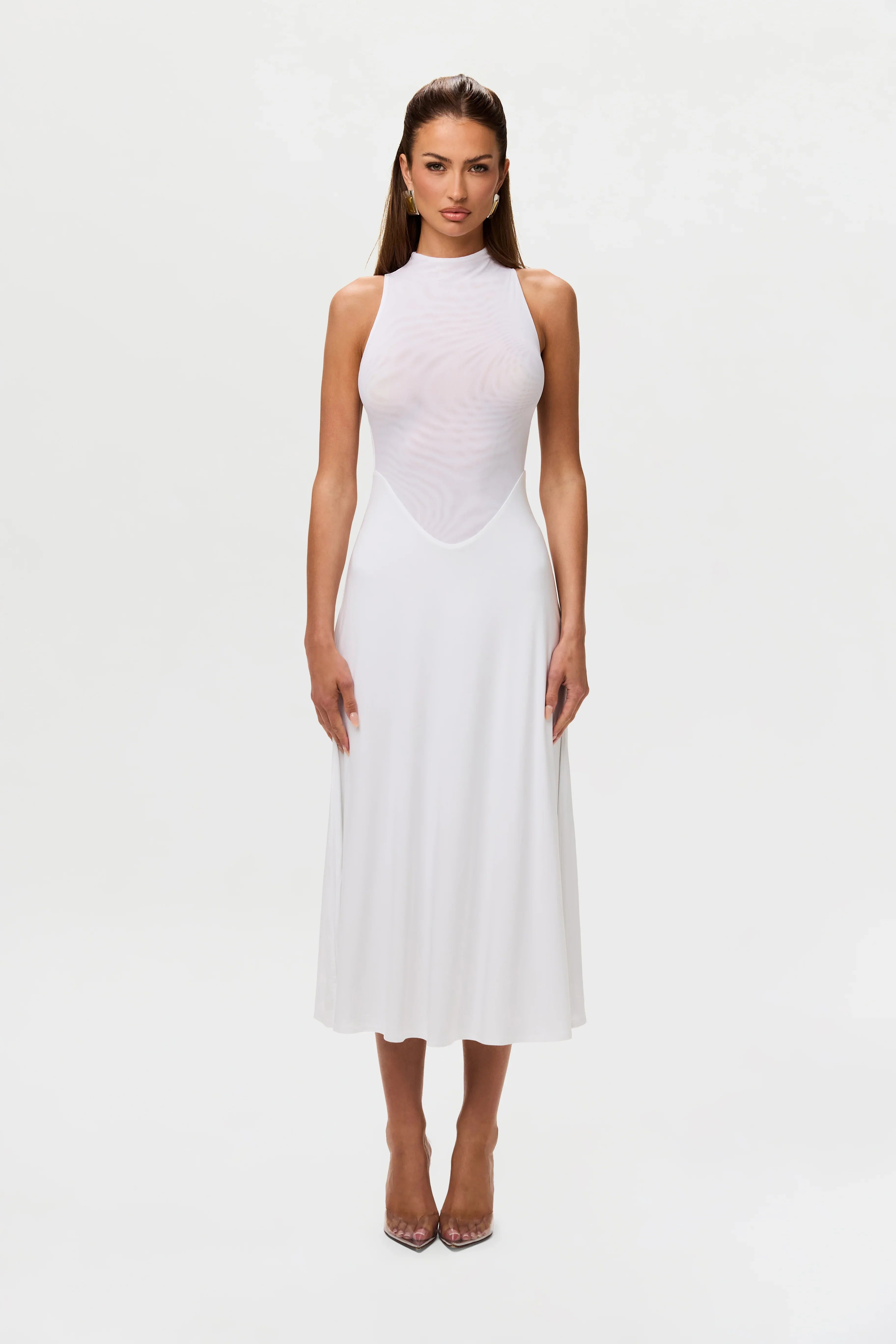 Hourglass Mesh Sleeveless Midi Dress