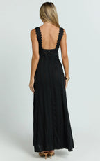 Roxanne Midi Dress - Square Neck Fit And Flare Dress in Black