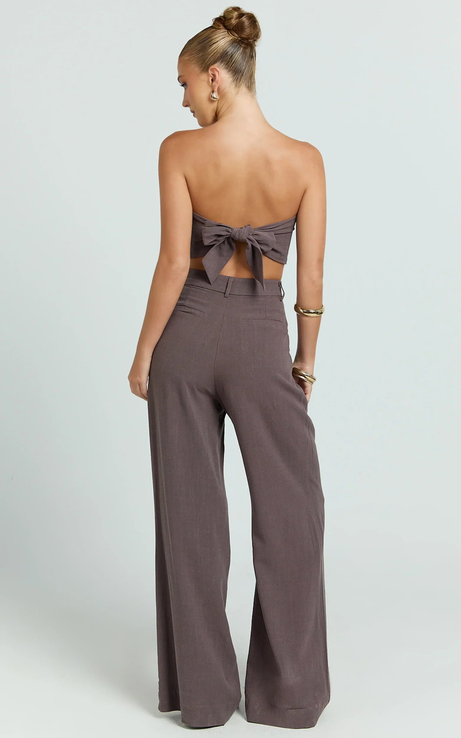 Norma Pants - High Waist Linen Blend Wide Leg Pants in Mushroom